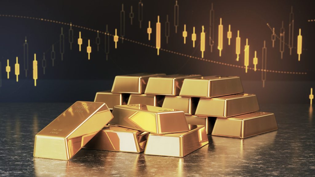 Gold Bars & Sitting on Financial Chart Background